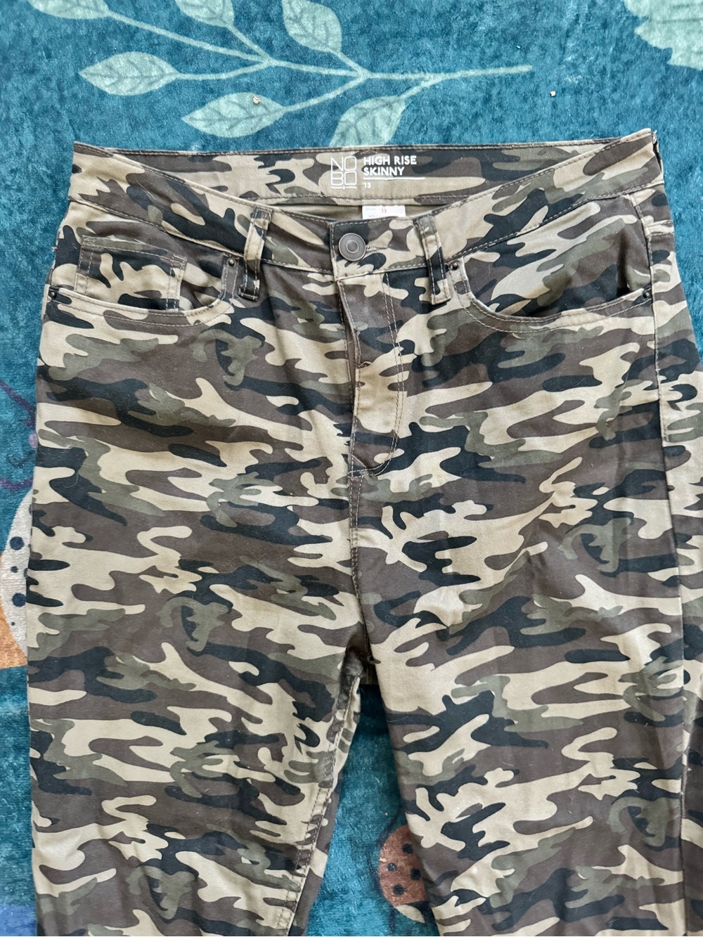 NOBO High Rise Skinny Camo Pants Olive Khaki 13 Juniors Jeans Cotton VGUC